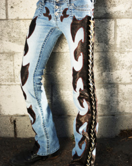 NEW Custom RockWear - Lace-Up AXE Sides Leopard Print Heavy Metal Rock Pants Jeans Punk Boot-Cut