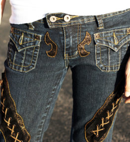 NEW Custom Rock Pants - Blue Jeans Leopard Lace Faux Leather Pants Zipper Back Rocker Heavy Metal