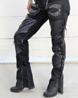 Black on Black denim Open Sides Lace-up With Wings Pockets "Black on Black"