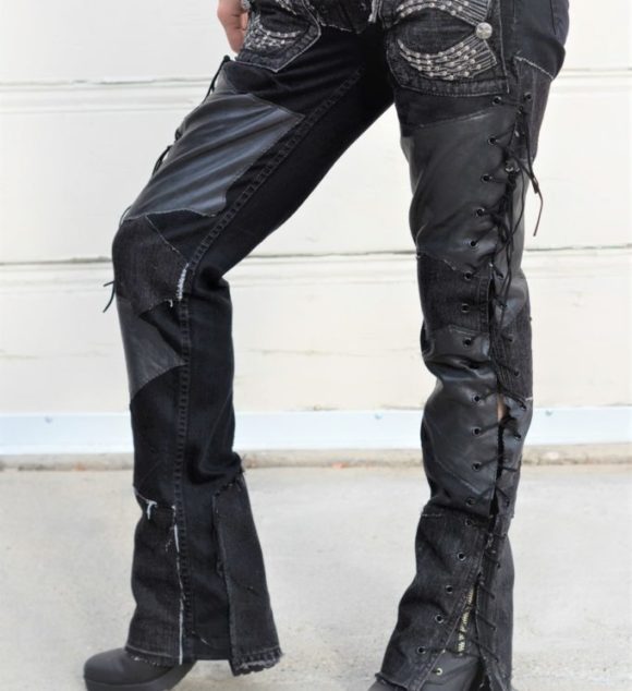 NEW Custom Rock Pants - Leopard Leather Lace-Up Back Jeans Heavy Metal ...