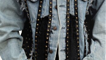 VintageBlue Levi's Denim Jacket with Sides Lace-Up and Studs