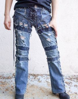 Denim on Denim Chopper Style " SKY FALL" Dameged Vintage Blue jeans chopper style