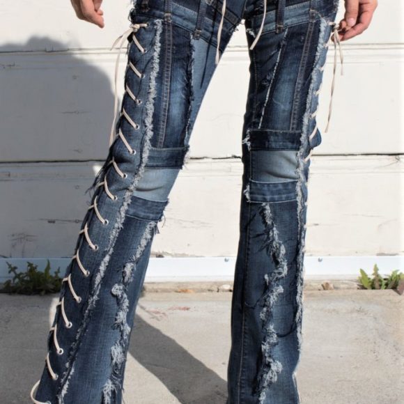 Denim On Denim Chopper Style Sides Lace Up With Extra Pockets on Back " Blue Fire"
