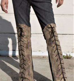Vintage Gray Jeans With Knee high Faux Golden Snake Skin With Lace Ups Front And Back