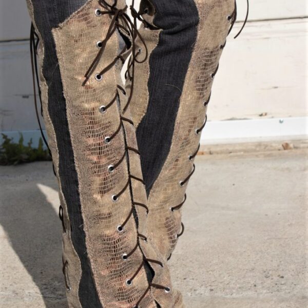 DSC04452.jpg #2 Vintage Gray Jeans With Knee high faux Golden Snake skin Lace ups front and back "Gold Snake"