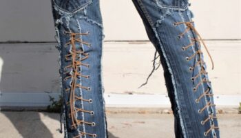 Denim on Denim Chopper Style Front Thigh high And Back Lace Ups With Extra Pockets On Front Thigh