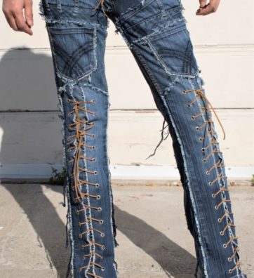 Denim on Denim Chopper Style Front Thigh high And Back Lace Ups With Extra Pockets On Front Thigh
